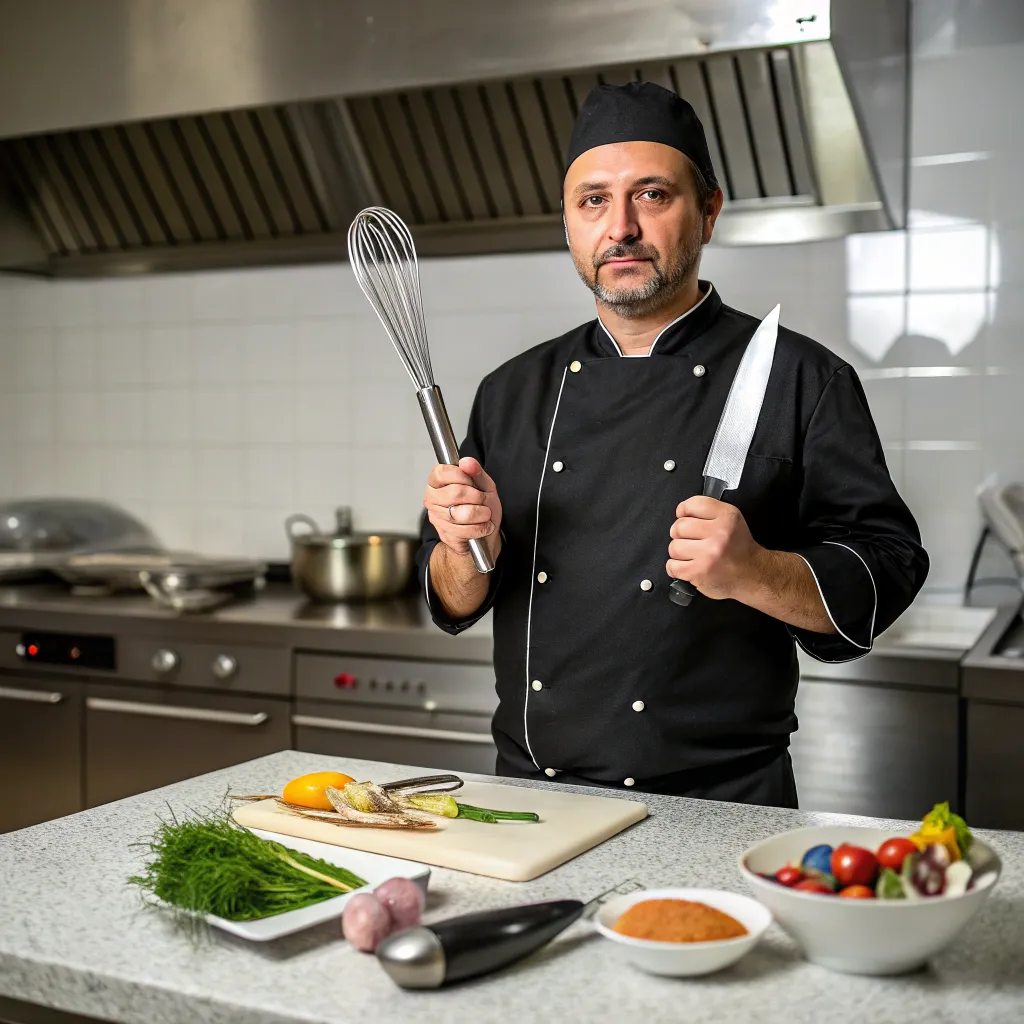 Chef with cooking tools